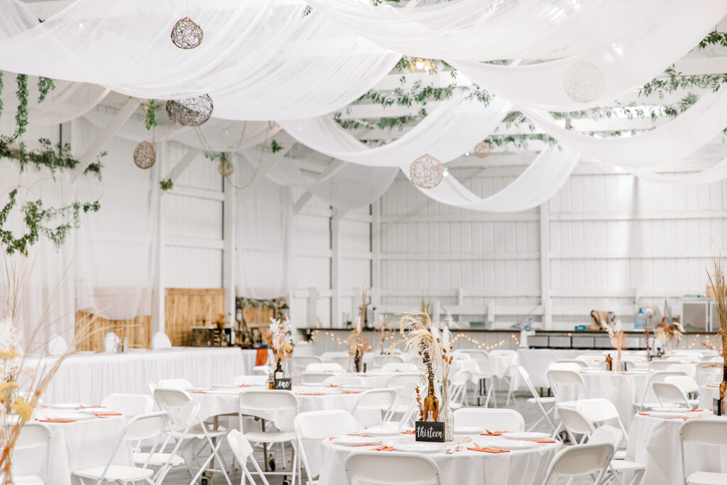 White Elegant Barn wedding venue in Eau Claire, WI